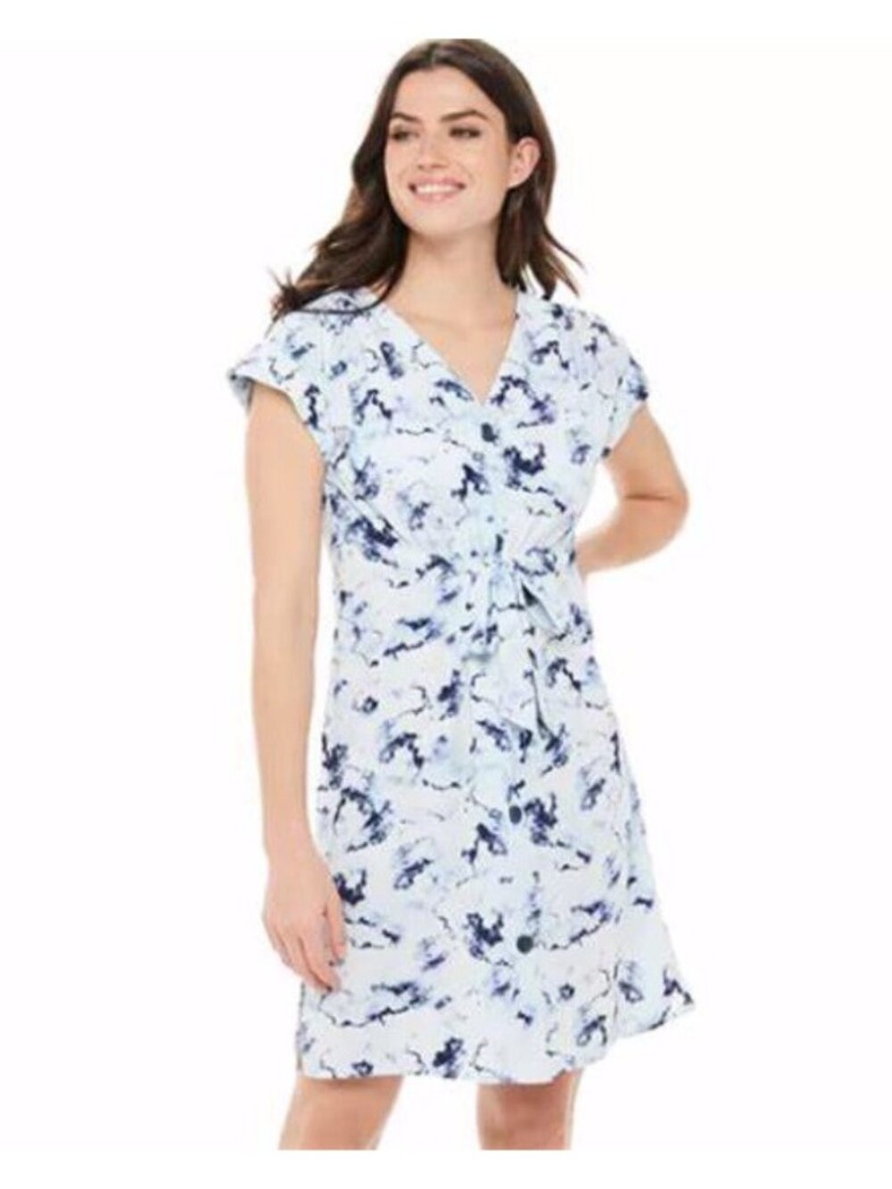 NWT Women's Rock & Republic Blue/White Tie Dye Tie-Waist Shirt Dress Sz XL